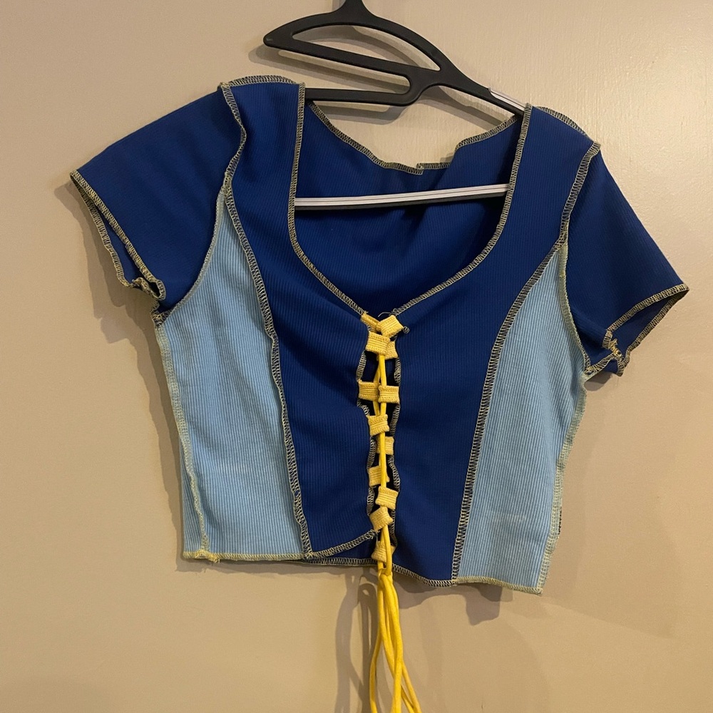 Blue tie up shirt